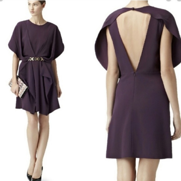 Reiss Dresses & Skirts - Reiss Melissa Cape Cutout Back Aubergine Midi Dress Gown Size 8 Drapey Draped